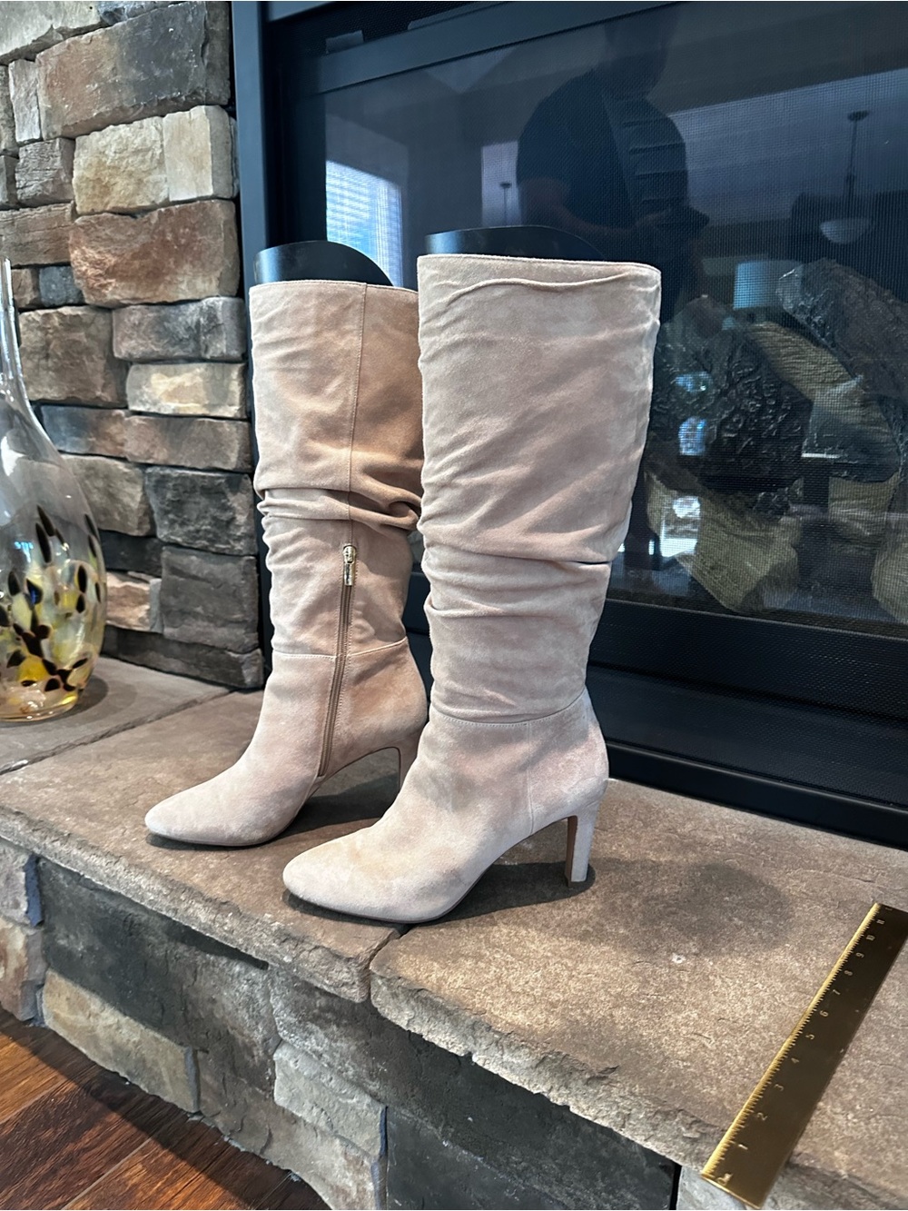 Vince Camuto Women's Knee-High Slouch Suede Boots in Light Beige